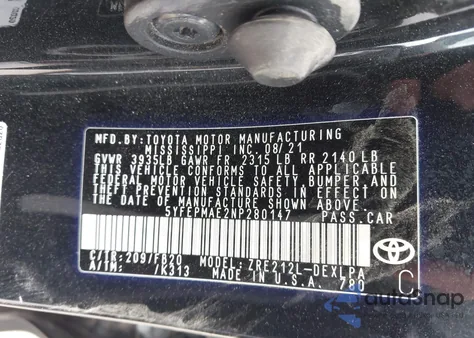 2022 Toyota Corolla Le z USA, uszkodzony, nr VIN 5YFEPMAE2NP280147